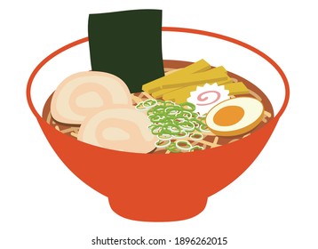 Japanese ramen with soy sauce flavor. Vector data on a white background.