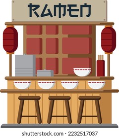 Japanese ramen store with flat design illustration