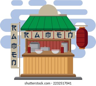 Japanese ramen store with flat design illustration