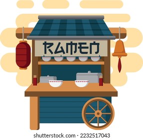 Japanese ramen store with flat design illustration