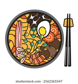 Japanese Ramen from top full of topping good for element design or illustration
