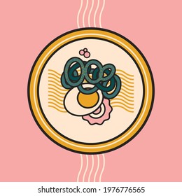 Japanese ramen. Traditional Asian or Japanese, Korean meal with noodles and broth. Cartoon colorful vector illustration