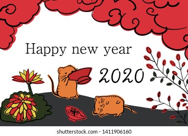 Japanese rat card .“Happy new year. 2020 “