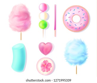 Japanese realistic spring sweets set. Vector illustration on white background.