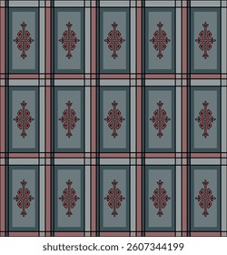 Japanese Rectangle Cross Motif Plaid Vector Seamless Pattern