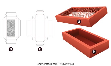 Japanese rectangular box with lid die cut template and 3D mockup
