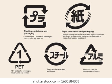 Símbolo japonés de reciclado de contenedores y embalajes, ilustración vectorial