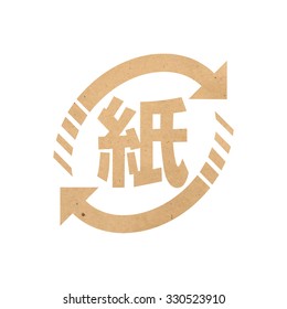 Japanese recycling symbol on cardboard paper texture