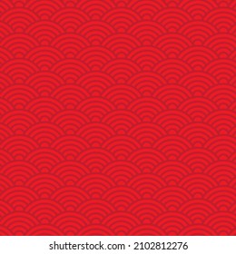 Japanese red background pattern.Chinese new year concept.Fish scales.Water curve wallpaper.Wave elements.Gift wrapping paper or fabric cloth.Vector illustration.Korean style.