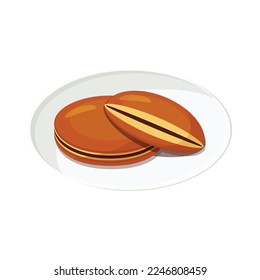 Japanese red bean pancake dorayaki in flat detailed style. Isolated vector asian food dessert illustration