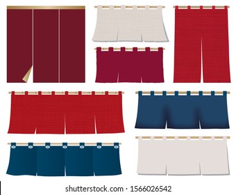 Japanese red and blue shop curtain set