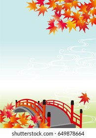 japanese red bridge on the background of maple leaves