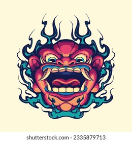 Japanese red demon vector art