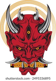 Máscara de Hannya del demonio rojo japonés