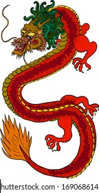 Japanese red dragon tattoo.Dragon on white isolated  background for Chinese New Year.Chinese Dragon vector.King Dragon tattoo.cartoon vector for t-shirt.