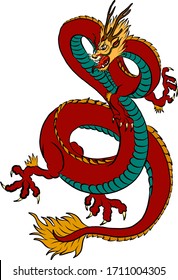 Japanese red dragon tattoo.Dragon on red background for Chinese New Year.Chinese Dragon vector.cartoon vector for t-shirt.