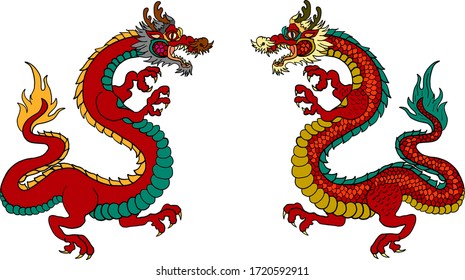 Japanese red dragon tattoo.Dragon on red background for Chinese New Year.