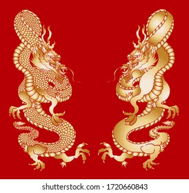 Japanese red dragon tattoo.Dragon on red background for Chinese New Year.