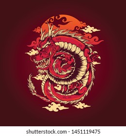 japanese red dragon vector art