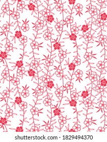 Japanese Red Flower Branch Vector Seamless Pattern