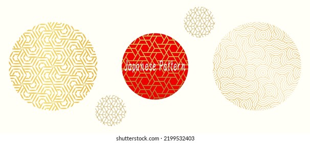 Japanisches rotes goldenes Muster, Textur-Neujahr, geometrischer Symbolsatz, Kunsthintergrund