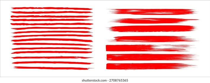Japanese red ink brushstroke vector pack paint strips, circles, frames and texture highlights.