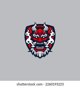 Japanese Red Oni Logo Vector Design