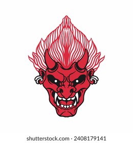 Japanese Red Oni Mask Devil Flat Vector Illustration