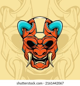 JAPANESE RED ONI MASK VECTOR ILLUSTRATION