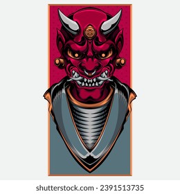 Japanese red oni mask, vector EPS 10