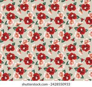Japanese Red Pretty Flower Leaf Vector Seamless Pattern