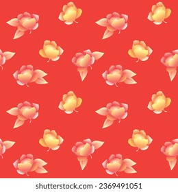 Japanese Red Rose Leaf Motif Vector Seamless Pattern
