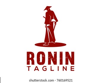 Japanese Red Samurai Ninja Ronin Warrior Illustration Logo Design