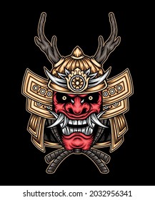 Japanese red samurai. Premium vector