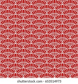 Japanese red seamless pattern fan. Abstract tiled background seashell. Vector illustration.