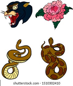 Japanese red snake cobra for sticker isolate on white background.