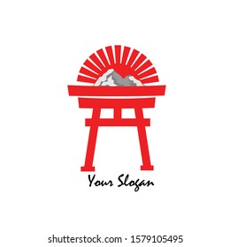 Japanese Red Torii Gate with Sun Logo Vector Design