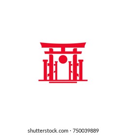Japanese Red Torii Gate with Sun Logo Vector Design
