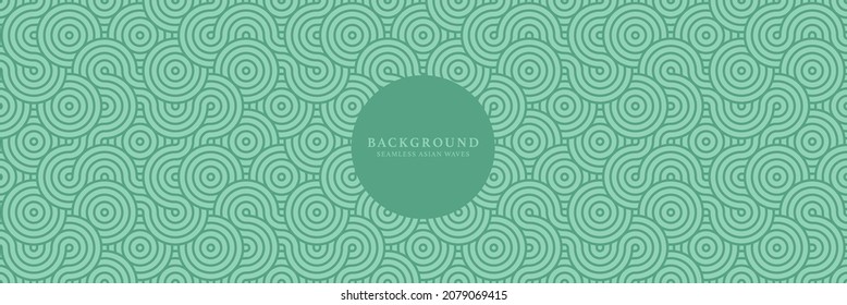 Japanese repeat ocean waves linear pattern texture background. Seamless wavy lines pattern background in asian oriental style. Geometric abstract green ornament vector pattern background print.

