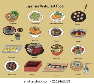 Japanese Restaurant Foods Icon Set