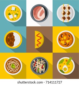 Japanese restaurant icon set. Flat style set of 9 japanese restaurant vector icons for web design