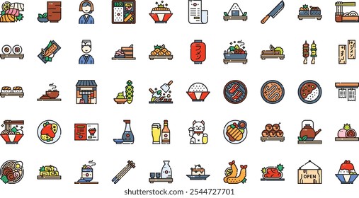 Japonês restaurante ícones de alta qualidade vetor ícones coleção com curso editável. Ideal para projetos profissionais e criativos.