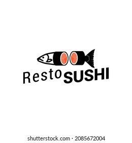 japanese restaurant logo design with fresh fish and sushi concept