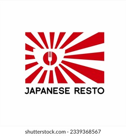 Japanese Restaurant logo design. Illustration of Japanese flag with a fork.