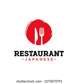 japanese restaurant logo design vector template illustration. consisting of a Japan flag and fork and knife icon