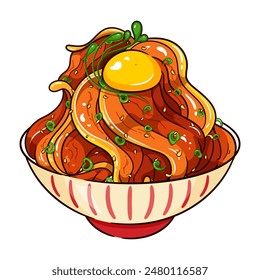 Japanese restaurant yakiniku pork don illustration vector. Japanese butadon pork bowl food icon vectors. Chinese braised pork belly (hong shao rou). Korean porks belly bbq. Thai grilled pork belly.