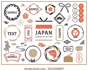 Japanese retro icons and frames. traditional design.