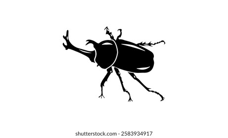 Japanese Rhinoceros beetle symbol, black isolated silhouette