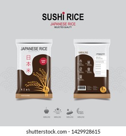 Japanese Rice Packaging or Sushi Rice Organic Product and Background.