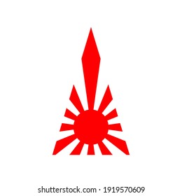 japanese rising sun triangle shape. Japanese imperial navy flag isolated vector design. Abstract japanese flag for decoration design. Sunshine vector background. Vintage sunburst.